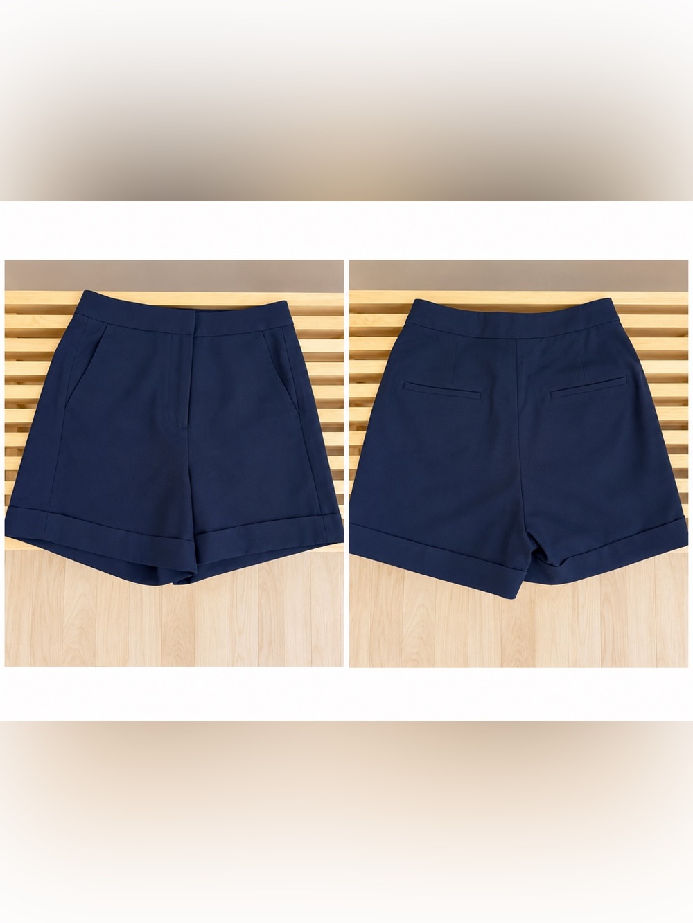 Navy Frank and Oak Linen and Tencel Tailored Cuffed Shorts